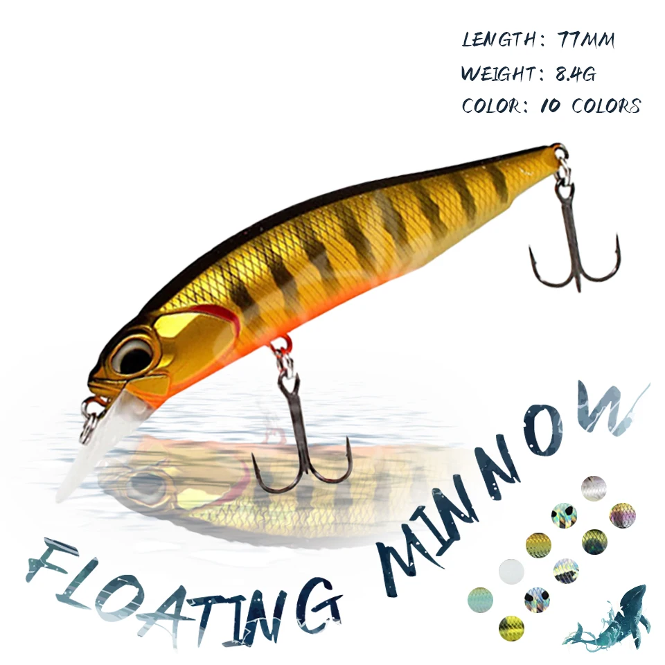 

KoKossi 1 шт. 77 мм/8,4 г твердая приманка искусственная приманка 10 цветов Профессиональная глубина 0,8-1,2 м для рыболовной снасти рыболовная приман...