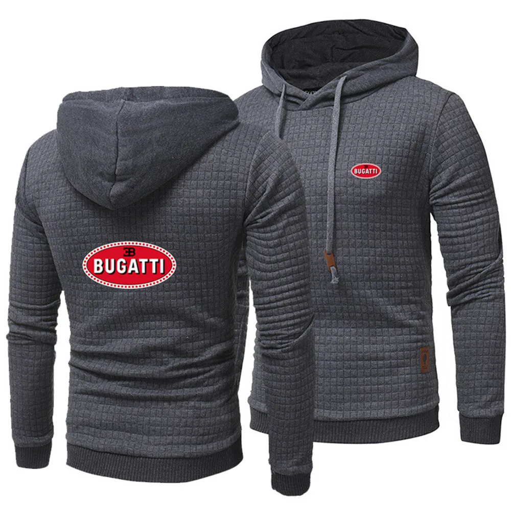 

2021 Spring and Autumn New Men's BUGATTI CAR Logo Print Hooded Sweatshirt Granular Fleece Fashion Trendy Brand Slim Pullover Men
