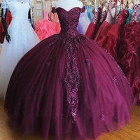 purple quinceanera dresses 2021 sweetheart off the shoulder party princess ball gown lace appliques sweet 16 pageant derss