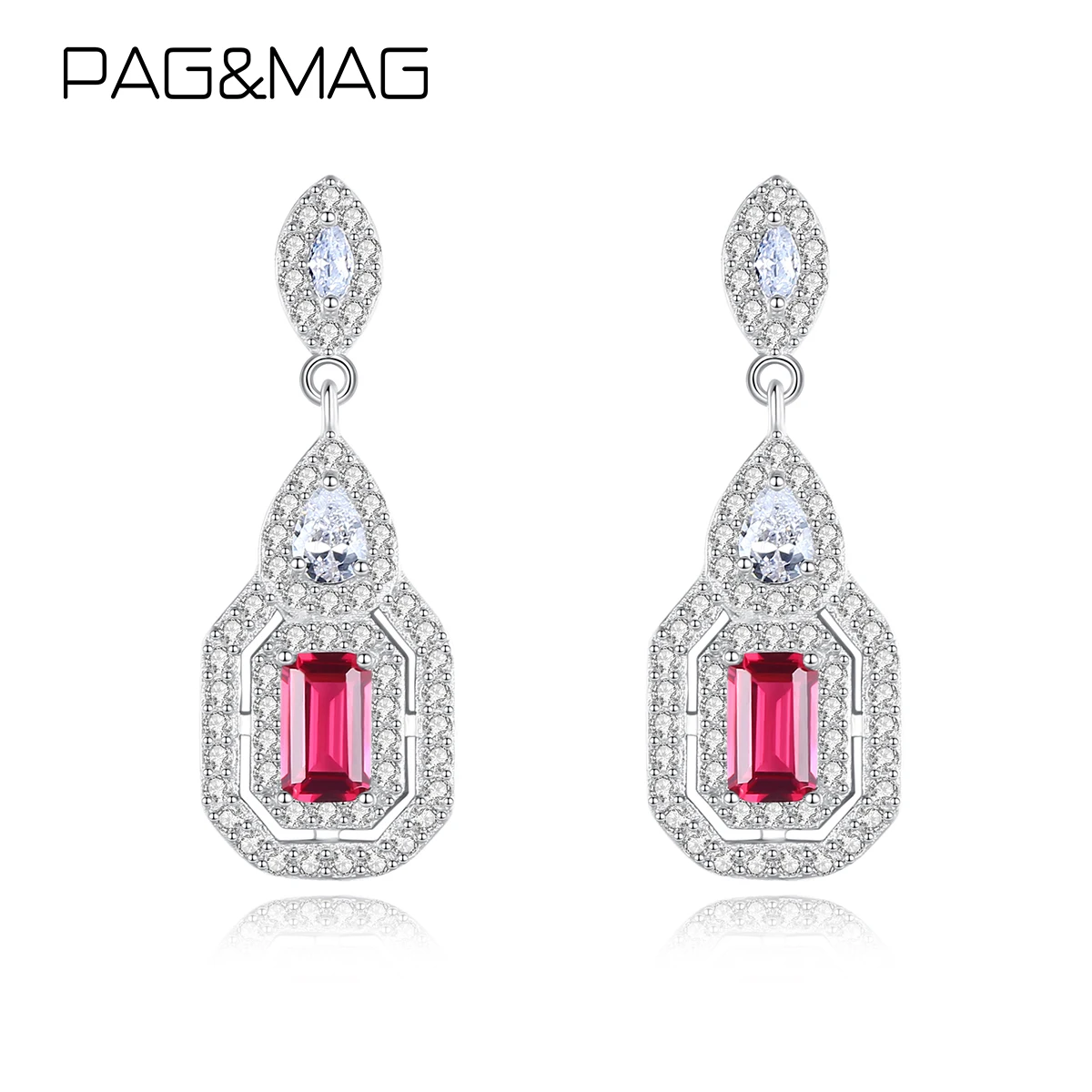 

Серьги-подвески женские из серебра 925 пробы с красным топазом