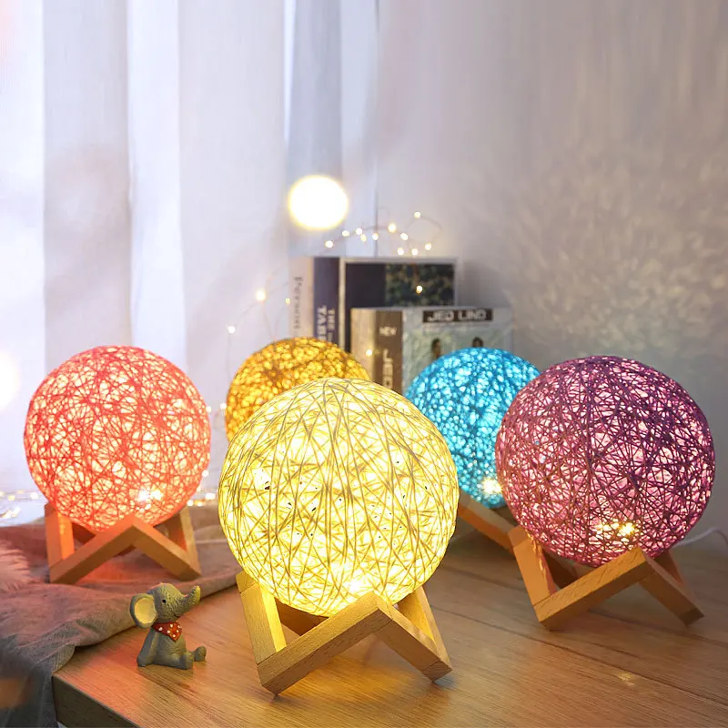 Новый Диммируемый usb зарядка светодиодный ротанговый Шар Настольная Лампа 15 см