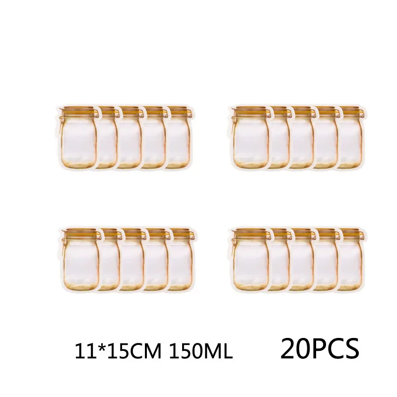 150ML 20PCS 20 шт./компл. многоразовые Пластик Еда снэк-сумка для хранения Портативный стеклянная банка с завинчивающейся крышкой сумки с застежкой-молнией уплотнение Еда Saver сумки сэндвич-мешок с молнией яркого цвета - Цвет: 150ML 20PCS