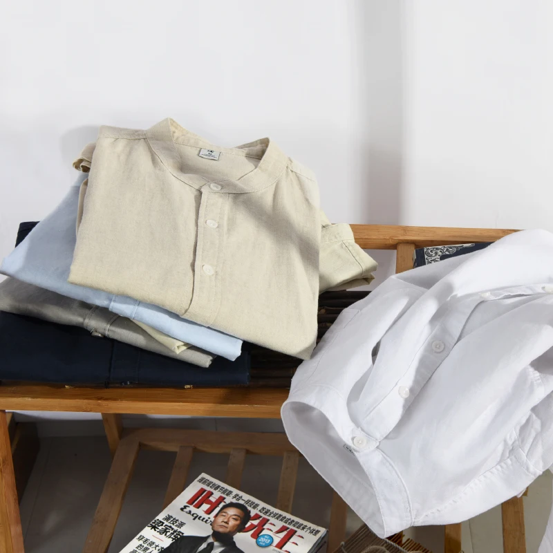 Новые белые рубашки с длинными рукавами и воротником-стойкой мужская брендовая