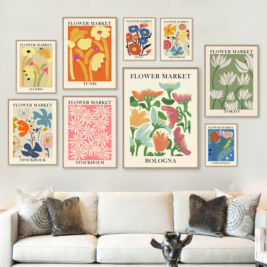 

Abstract Flower Market Vintage Watercolor Wall Art CanvasFor Living Room Decor Painting Nordic Posters And Prints Wall Pictures