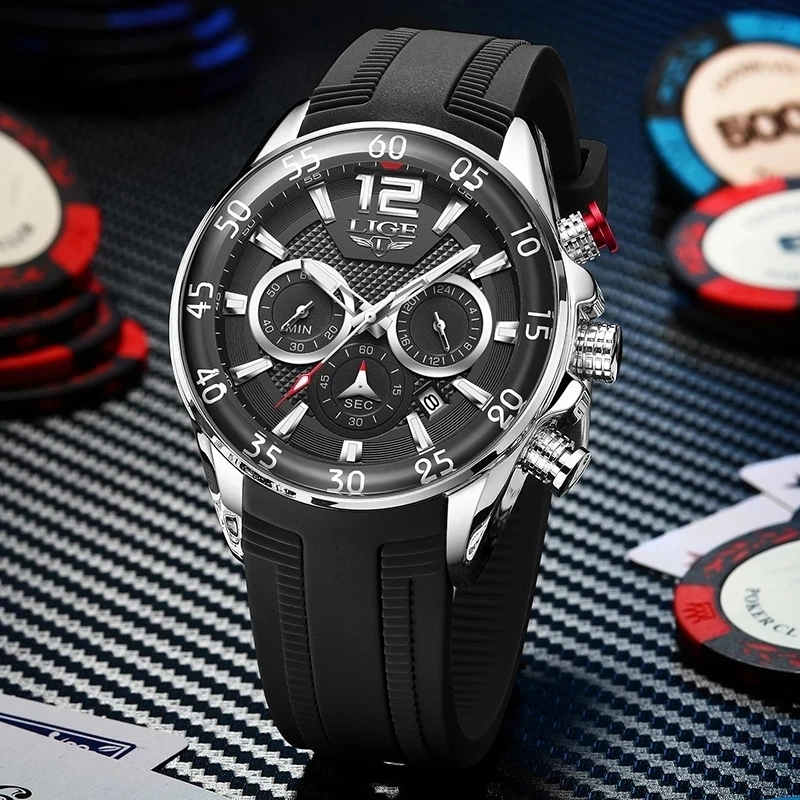 Relogio Masculino 2021 New Sports Mens Watches LIGE Top Brand Luxury Silicone Watch Men Quartz Clock Waterproof Wristwatches+Box