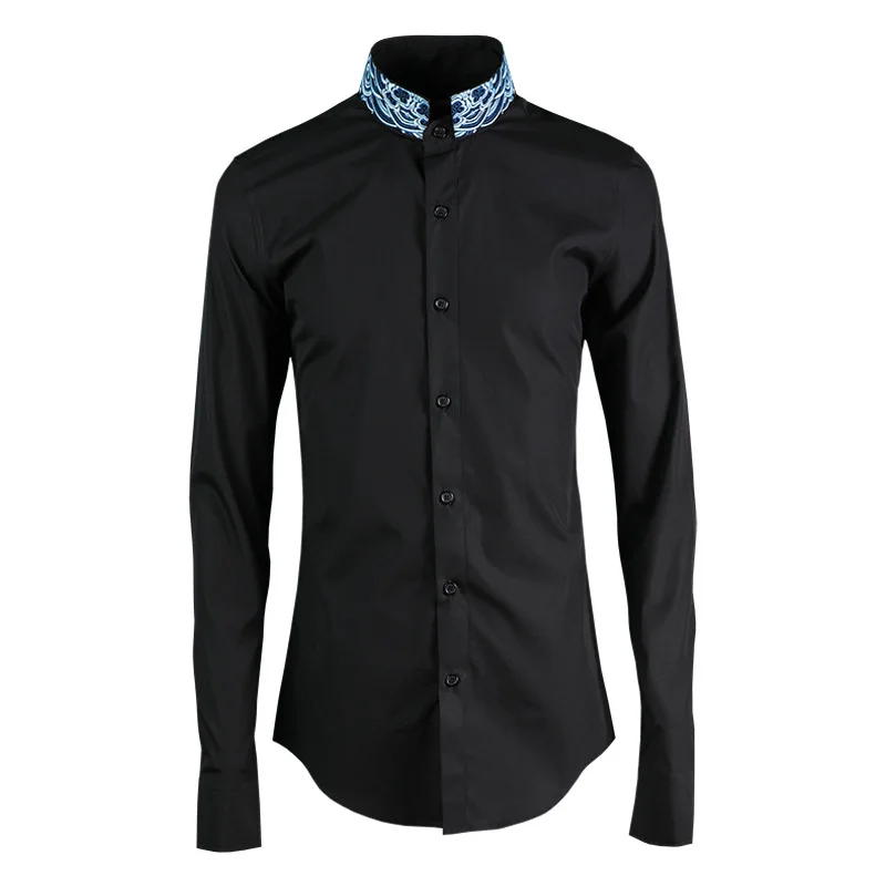 

Мужская приталенная рубашка с воротником-стойкой, размеры до 4XL