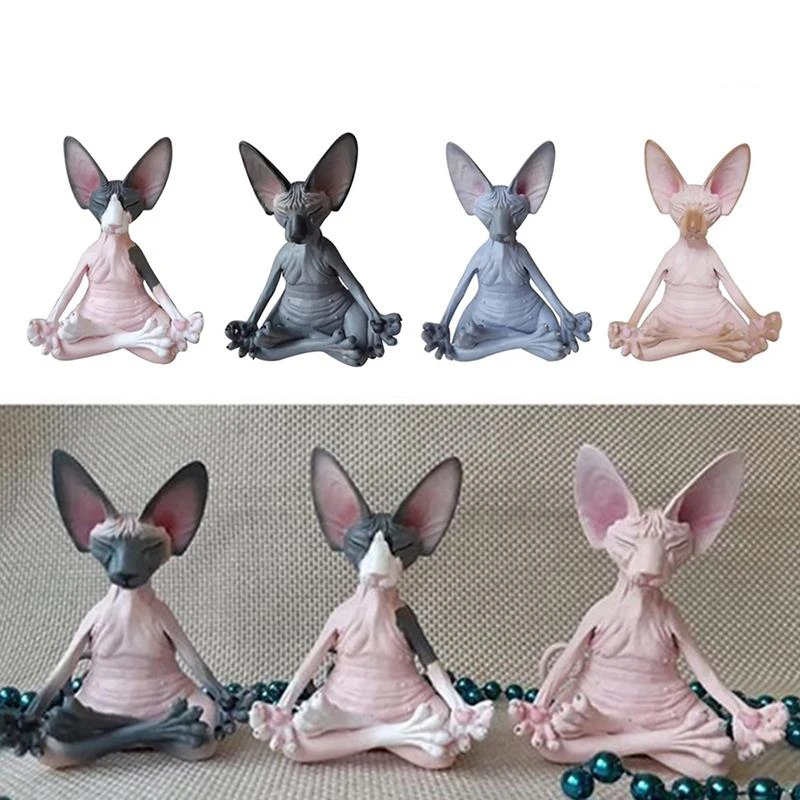 Чудесная черная статуэтка Будды кошки для медитации йоги коллекционная