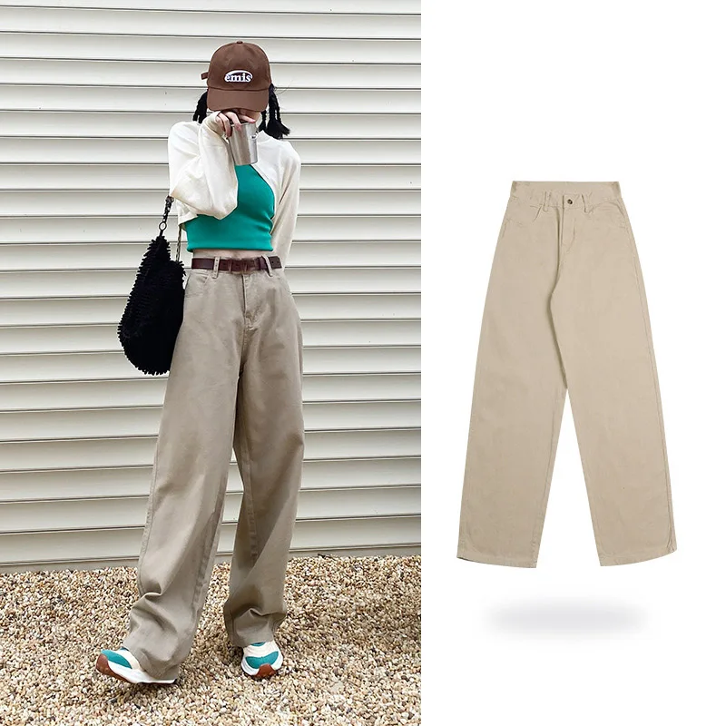 

Wide-leg Pants Slimming Jeans Women‘s Autumn New Style Loose Khaki Pants Mopping Straight Pants
