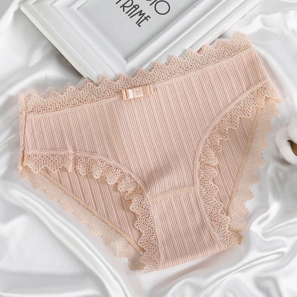 

LEVAO Cotton Panties Women Comfortable Underwears Sexy Lace Low-Rise Underpants Thread Female Lingerie Lace Pantie Solid Briefs