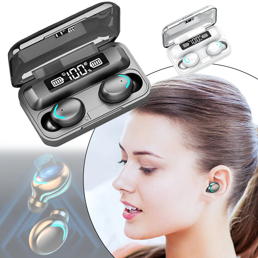 

F9-5 2200mAh LED Bluetooth Wireless Headphones Earphones Earbuds TWS Touch Control Sport Headset Noise Cancel Waterproof