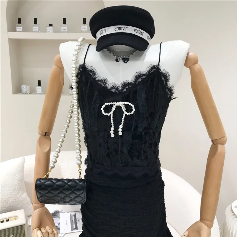 

Women's Spring Summer 2021 Fashion Bow temperament lace bottomed outerwear top Camisole Vest
