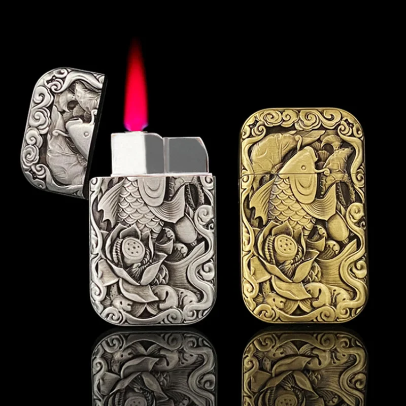

Cool Red Torch Lighter Personality Creative Embossed Zinc Alloy Carp Gas Inflatable Metal Windproof Lighter Cool Gift for Men