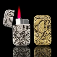 cool red torch lighter personality creative embossed zinc alloy carp gas inflatable metal windproof lighter cool gift for men