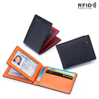 personality high quality split leather second layer cow skin contrast color id transparent license slot slim rfid card holder