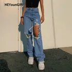 Женские рваные джинсы HEYounGIRL, повседневные винтажные узкие джинсы с высокой талией