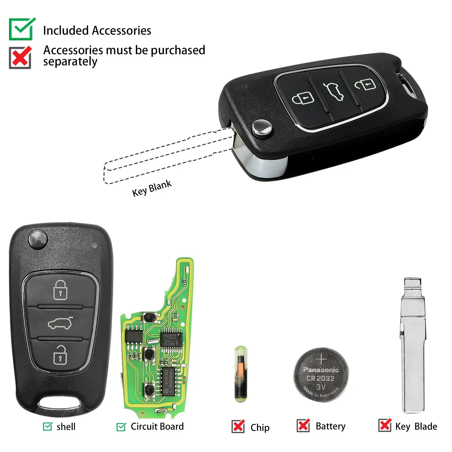 

Xhorse XNHY02EN Wireless Remote Key for Hyundai Flip 3 Buttons