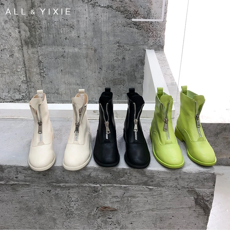 2019 Winter New Contracted Tide Girl Women Boots Fashion White Zipper Martin England Short Thick | Обувь