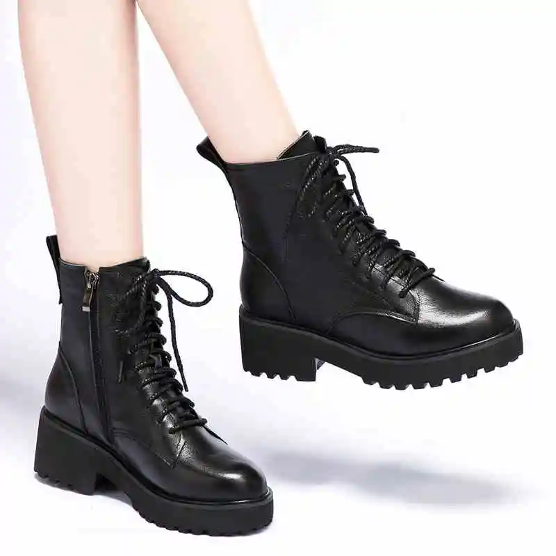 

Ботильоны женские из коровьей кожи, модные вечерние мотоциклетные ботинки на платформе, дизайнерские Элегантные ботильоны в Корейском сти...