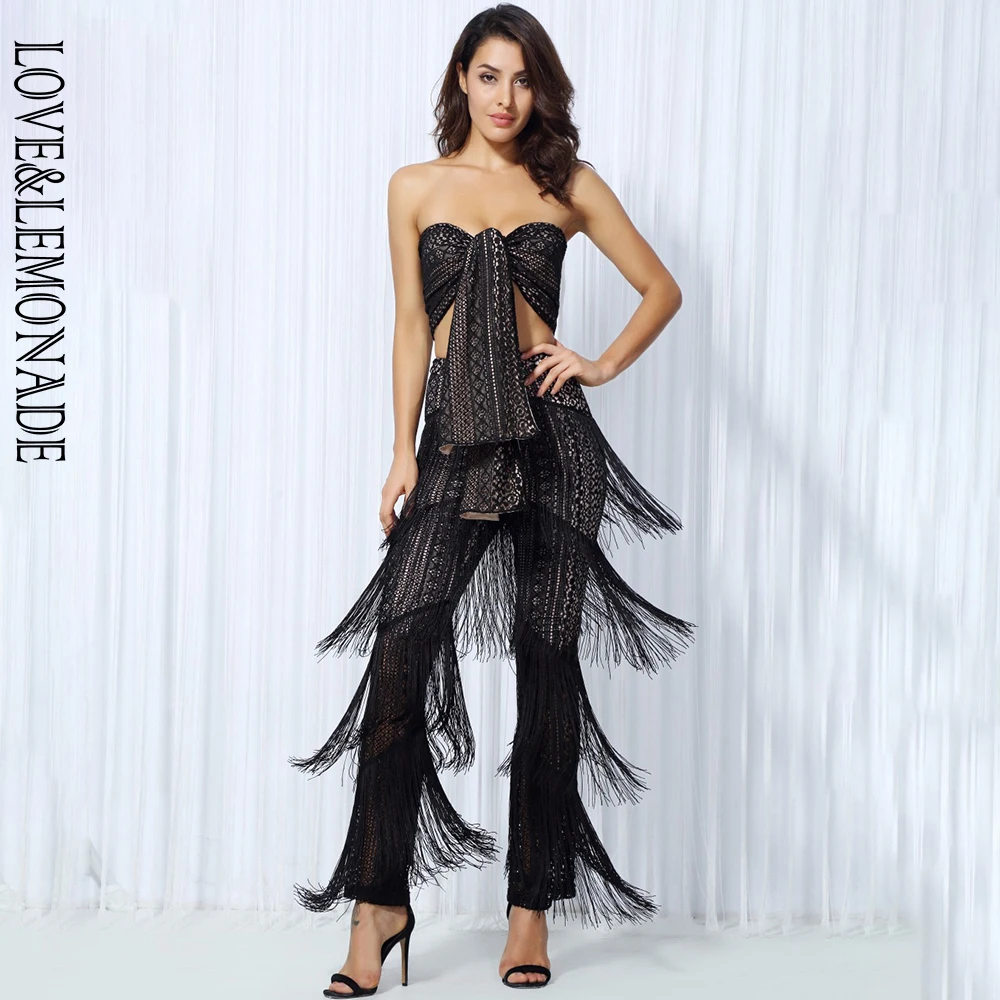 LOVE & LEMONADE/черный кружевной ремень с рюшами и кисточками Комплекты из двух