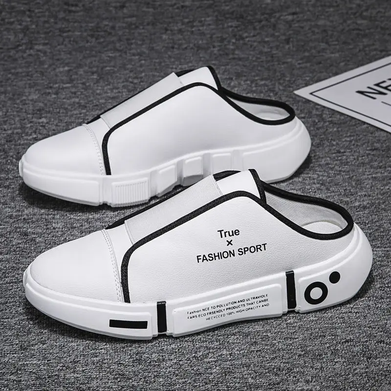 

2021 Men Half Shoes Summer Trend Half Slippers Toe Beach Shoes Men Breathable Flying Woven Non-Slip Fashion Wear Personality