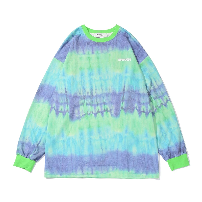 Мужские футболки с длинным рукавом винтажные крашеные галстуки в стиле хип-хоп