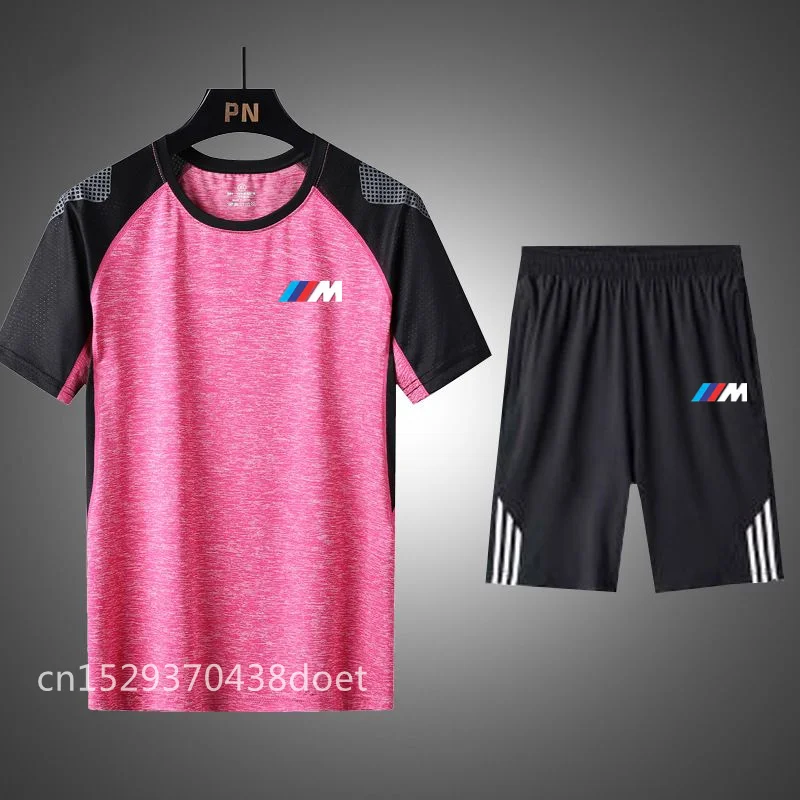 

New Summer casual t-shirt Shorts Men Sportswear for BMW Sport Suits Quick Dry Running Sets Clothes Sports Joggers Tracksuits cl