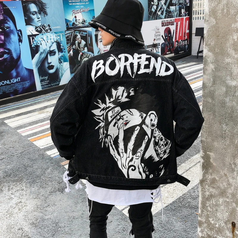 Мужская Повседневная джинсовая куртка с буквенным принтом 2019|Мужские куртки| |