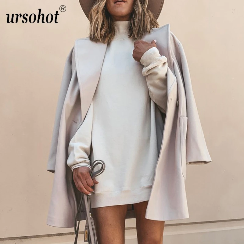 Usohot 2019 осенние белые свободные длинные толстовки женские Водолазка пуловер с