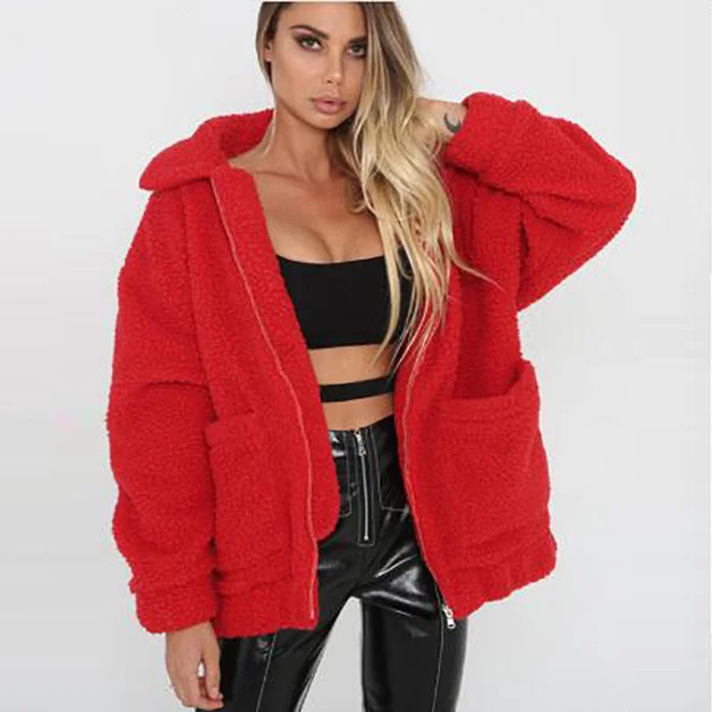 

Fleece Jacket Women faux fur coat plus size supplier red oversize teddy plush thick warm winter coat new female casual Coat