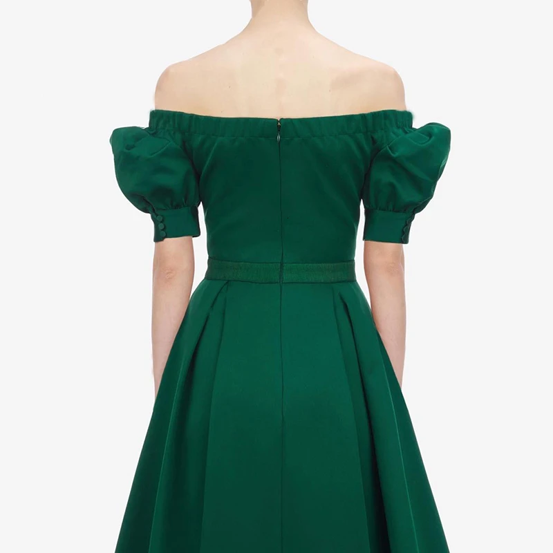 TWOTWINSTYLE Винтаж Ruched Для женщин платья с вырезом лодочкой Фонари короткий рукав