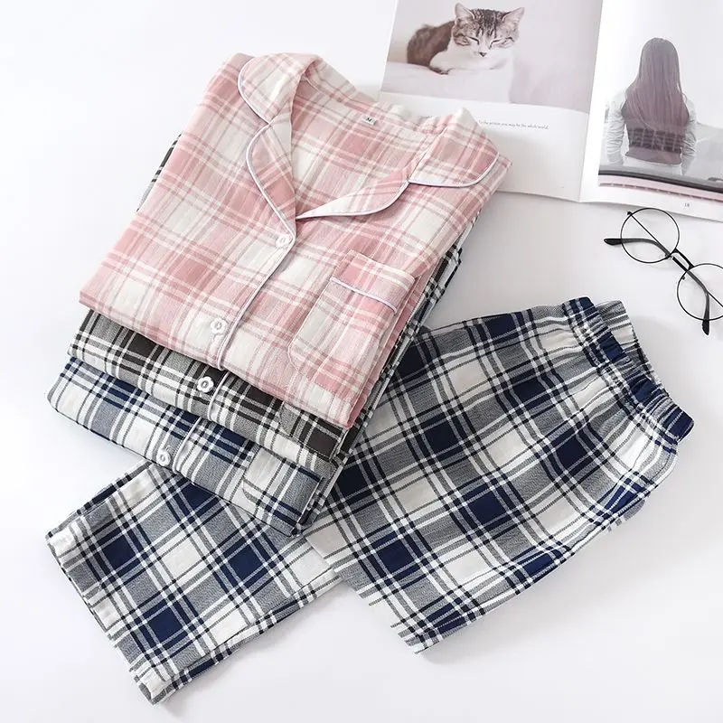 Women's Pajamas Set Summer 100% Cotton Sleepwear Set Home Suit for Spring women pajama sets Thin Long-sleeved Pants