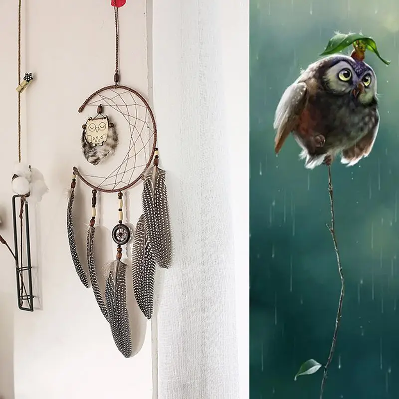 

Fancy Owl Feather Dream Catcher Wind Chimes DIY Pendant Window Hanging Decors Handmade Material Bag Birthday New Year Gift