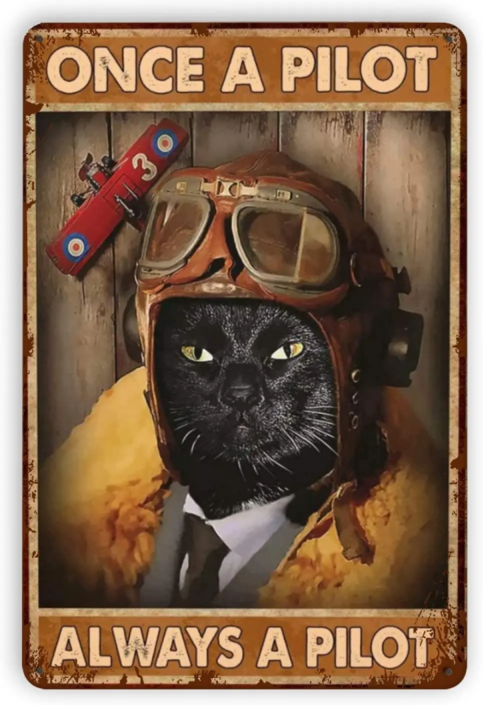 

Once A Pilot Always A Pilot Cat Retro Metal Tin Signs, Vintage Style Sign Wall Plaque Art Decoration Mural Funny Gifts