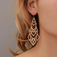 bohemia ethnic hallow out geometric rhombus shape gold silver plating dangle earrings