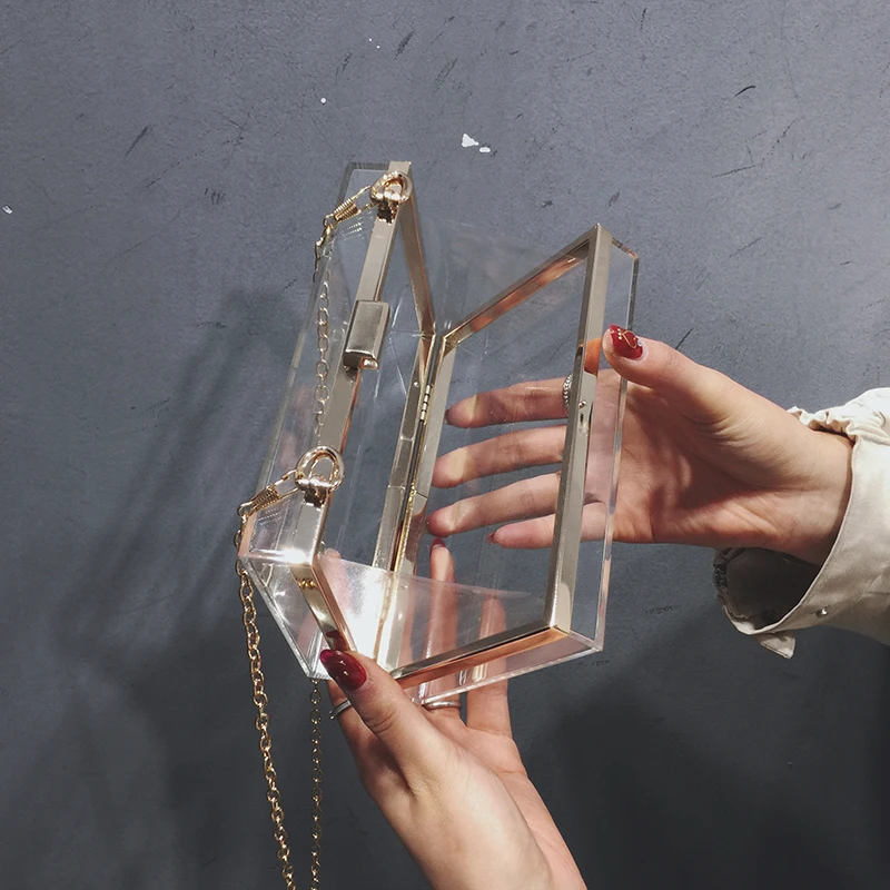 Women Acrylic Clear Clutch Transparent Crossbody Purse Evening Bag Sport Events Stadium Approved Chain Strap Gold/Silver | Багаж и сумки