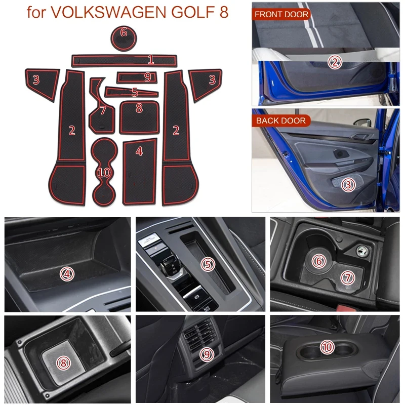 

ZUNDUO Anti-Slip Gate Slot Cup Mat for VW Golf 8 2019 - 2020 Accessories Rubber Non-slip Pad Rubber Coaster Car Sticker Holder