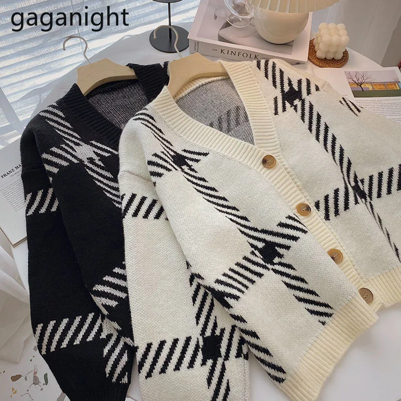 

Gaganight, женский вязаный кардиган, свитер, осень-зима 2021, новый стиль, корейский шикарный ретро свободный цвет, подходящий к цвету, пальто на пу...