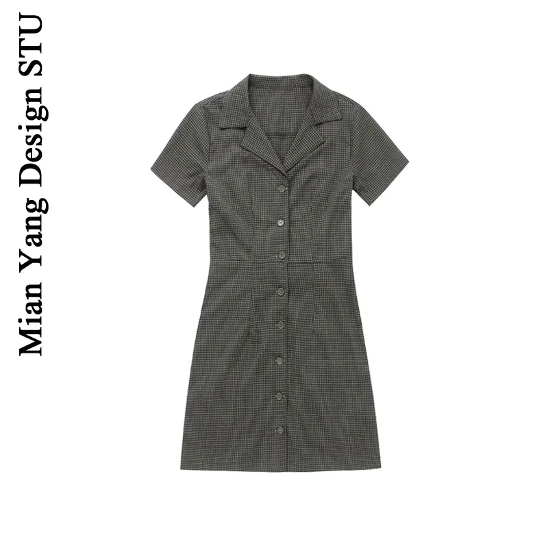 

Винтажное платье в американском стиле с воротником-костюмом, элегантное приталенное платье в гонконгском стиле, маленькая юбка-трапеция Ям...