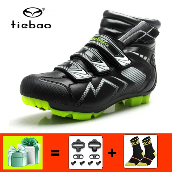 1686 green with gift TIEBAO sapatilha ciclismo mtb Мужская зимняя обувь с самоблокирующимся замком SPD patillas MTB Мужская обувь для внедорожников, велосипедная обувь суперзвезды - Цвет: 1686 green with gift