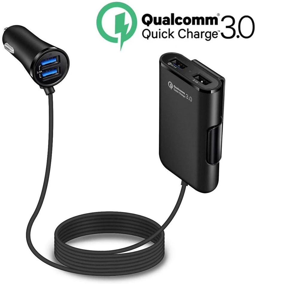 

Quick Charge QC 3.0 Car Charger Front/Back Seat Charging Car Cigarette Lighter Chargers Adapter with 4 USB Ports Vehicle Charger