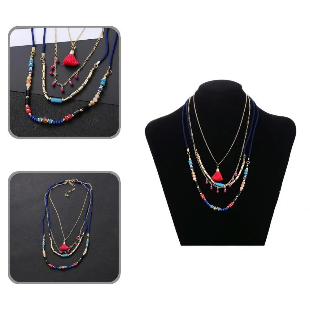 

Pendant Necklace Tassel Pendant Lady Beaded Tassel Pendant Beaded Necklace Multilayer Necklace for Vacation