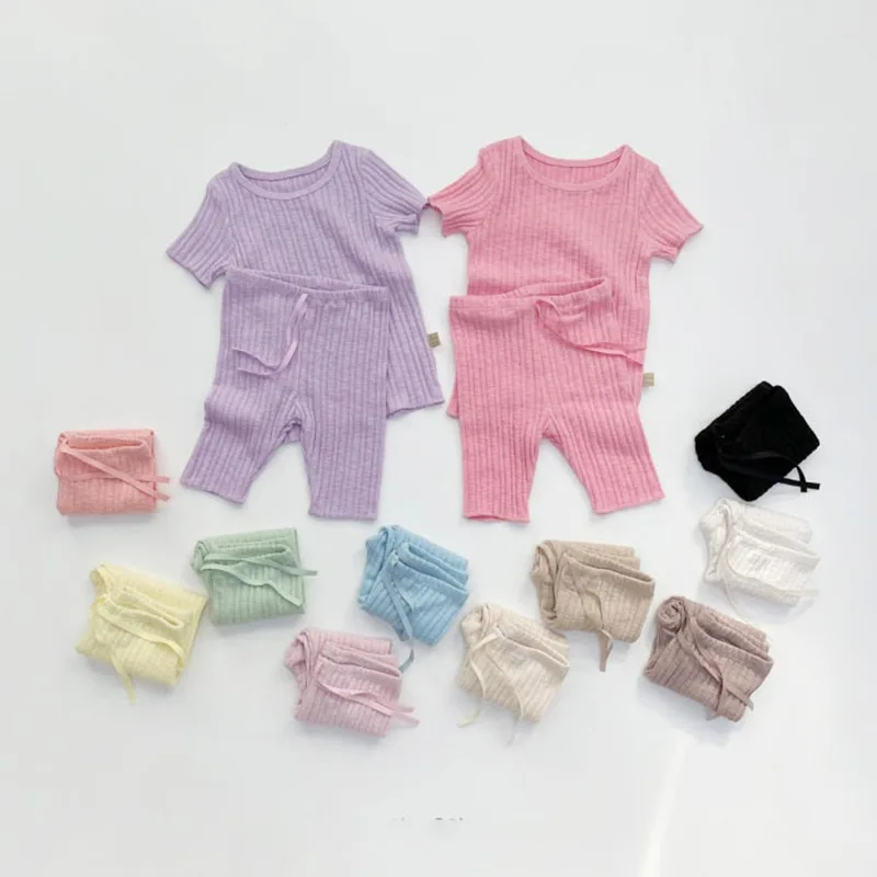 

2021 Summer Children's Pajamas Candy Color Children's Home Clothes Boys and Girls Short-sleeved Set Baby Pajamas