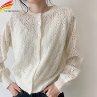 new autumn 2020 gray or white sweater women long sleeve hollow out button up casual mohair ladies pullovers and sweaters