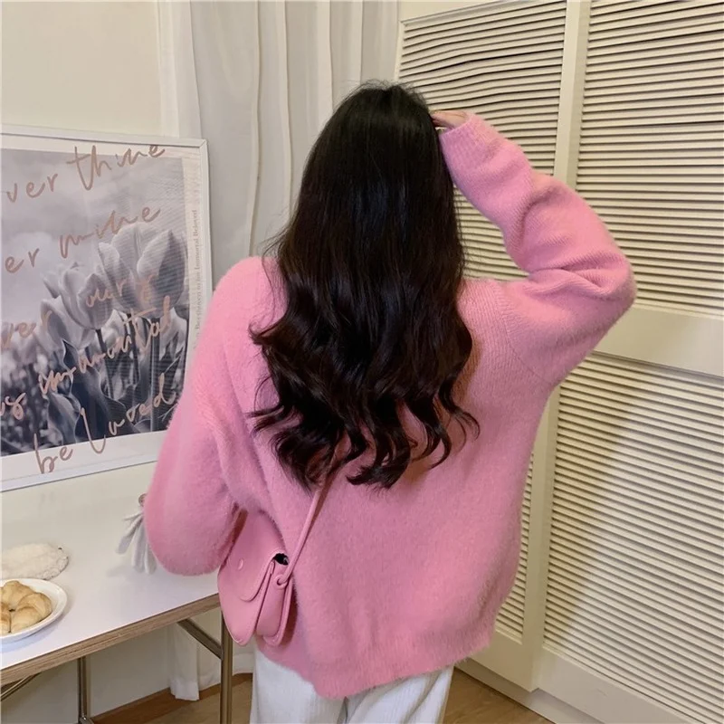 Harajpoo Sweater Woman Pink Knitted Autumn Winter Korean 2021 New Embroidery Loose Lazy Style Long Sleeve Sweet Casual Cardigan |