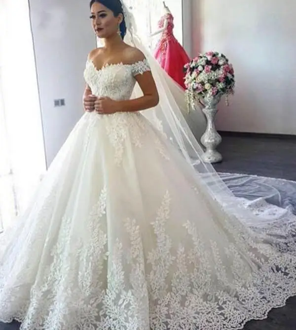 

Fantastic New Style Off The Shoulder Sequined Lace Appliques Ball Gown Wedding Dress Lace Up Corset Back Bridal Gowns Robes