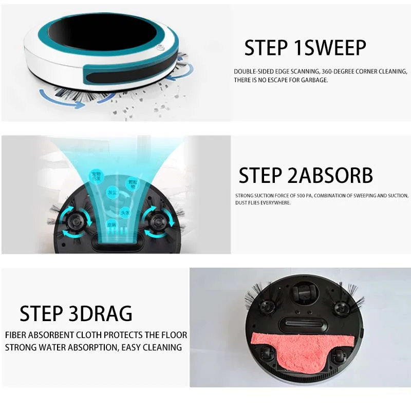 

Automatic Smart Vacuum Cleaner Robot Mopping ing Suction Cordless Auto Dust er Machine Anti-Drop for Home Cleaning Red