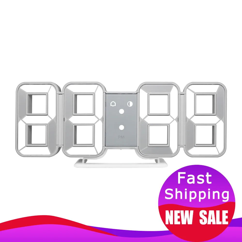 Цифровые настенные часы настольные светодиодные 3d с будильником датчиком