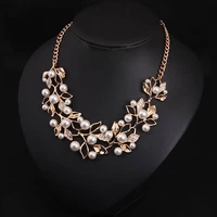 simulated pearl necklaces pendants leaves statement necklace women collares ethnic jewelry for women gifts