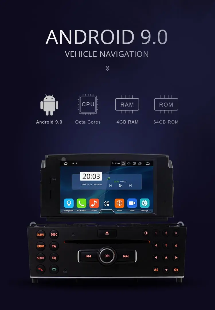 JDASTON Android 9,0 автомобильный dvd-плеер для Mercedes Benz C200 C180 W204 2007-2010 Мультимедиа gps стерео 1Din радио 4G+ 64G Восьмиядерный