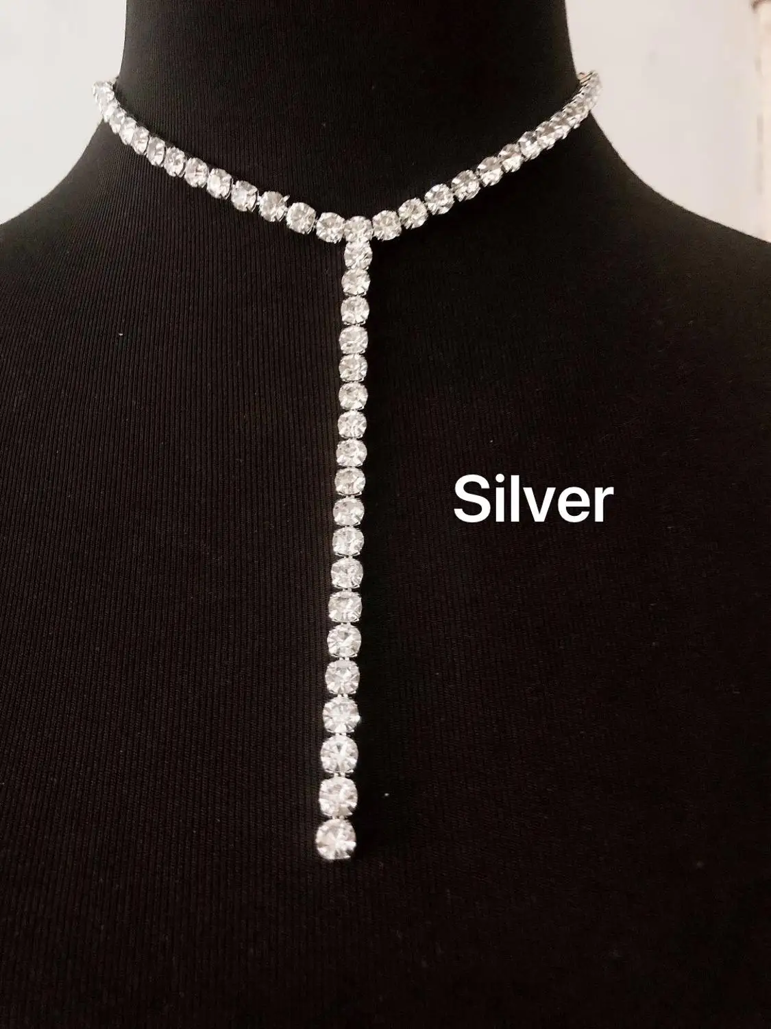 lFashion women's shining Rhinestone long Tassel Necklace luxury crystal neckline simple necklace jewelry accessories gif |